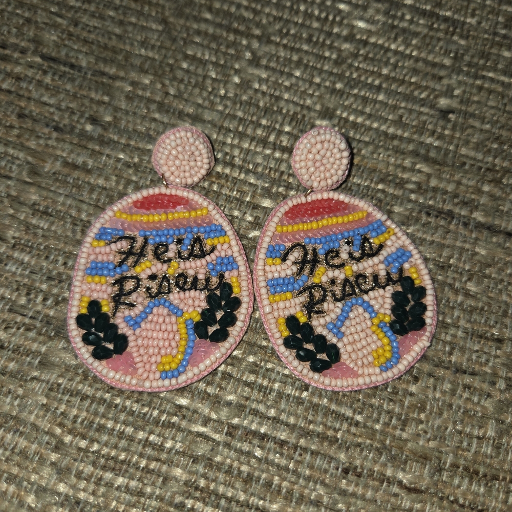 Pink Easter "He's Risen" Beaded Earrings - image 1